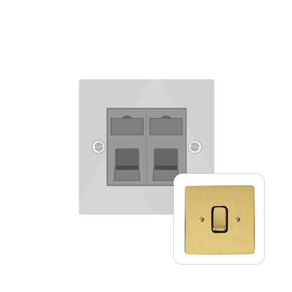 Stylist Grid Range 2 Gang Cat 6 in Polished Brass - Black Trim